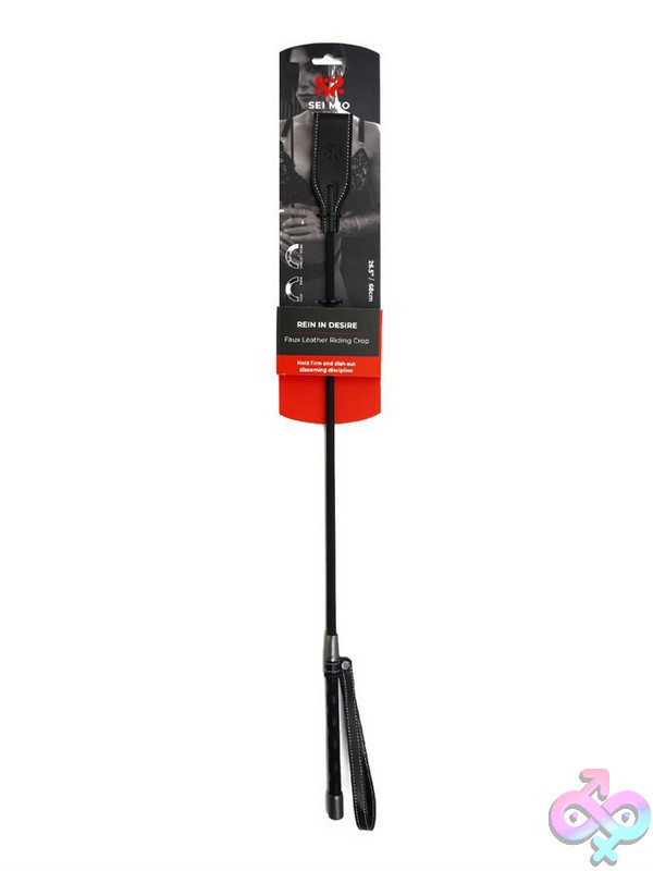 Discreet-Toys-Sei-Mio-Rein-In-Desire-Riding-Crop-Nu-Sm-021 Black Faux Leather Riding Crop With Wrist Loop And Non-Slip Handle By Sei Mio