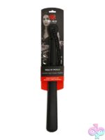 Flexible black faux leather spanking paddle with wrist loop by Sei Mio