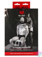 Black under-chair restraint system with adjustable straps by Sei Mio