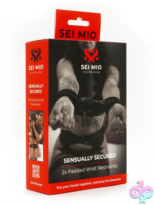 Discreet-Toys-Sei-Mio-Sensually-Secured-Restraints-Nu-Sm-012 Plush Padded Wrist Restraints In Black With Nickel-Free Hardware By Sei Mio