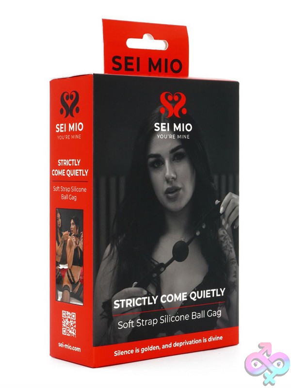 Discreet-Toys-Sei-Mio-Strictly-Come-Quietly-Ball-Gag-Nu-Sm-032 Black Velvet Strap Silicone Ball Gag With Easy-Release Velcro Fastening By Sei Mio