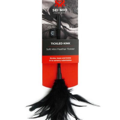 Black mini feather tickler with short handle by Sei Mio