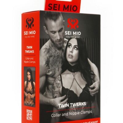 Black faux leather collar with adjustable silicone-tipped clamps by Sei Mio