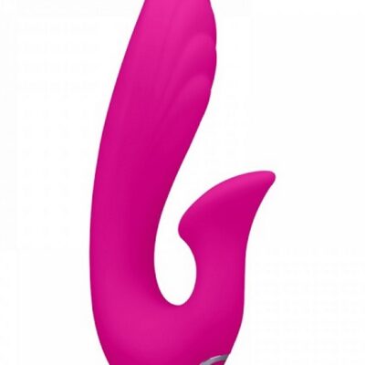 Curved pink silicone G-spot and clitoral vibrator with dual motors by Selfie Intimate Toys