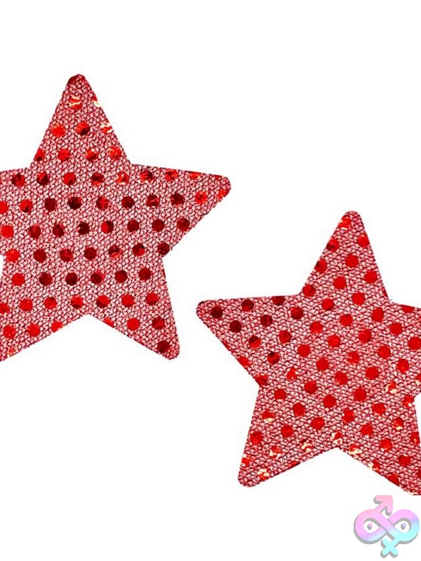 Discreet-Toys-Sequence-Star-Pasties-Red-O-S-Nu-Pop-127-Red-Os Red Sequin Star-Shaped Pasties One-Size By Popsi Lingerie
