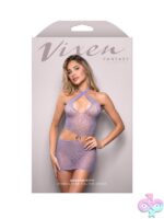 Lavender rhinestone leopard-knit halter mini dress with keyhole cut-out by Fantasy Lingerie