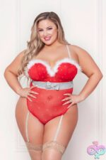 Rhinestone Studded Mesh Teddy With Marabou Trim - 3x/4x - Red