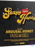 Sexyy Red His Honey 12-count gold display of wildflower honey libido supplement packets by Doc Johnson