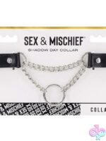 Adjustable black faux leather day collar with silver O-ring hardware by Sportsheets