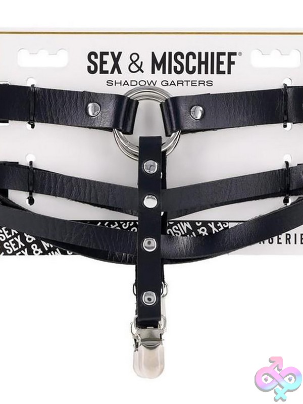 Discreet-Toys-Shadow-Garters-Nu-Ss103-10 Dual-Strap Black Faux Leather Garters With Silver O-Ring Hardware By Sportsheets