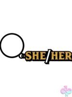 She/Her Pronoun Enamel Keychain – Glitter Gold - Image 2