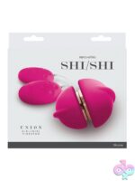 Shi/Shi Union girl-girl couples vibrator in pink and black silicone on neutral background