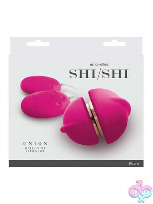 Shi/Shi Union Girl-Girl Couples Vibrator In Pink And Black Silicone On Neutral Background
