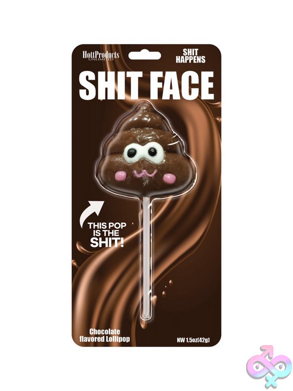 Discreet-Toys-Shit-Face-Chocolate-Flavored-Poop-Pop-Nu-Hp-3304 Brown Chocolate-Flavored Poop-Shaped Lollipop With A Face By Hott Products