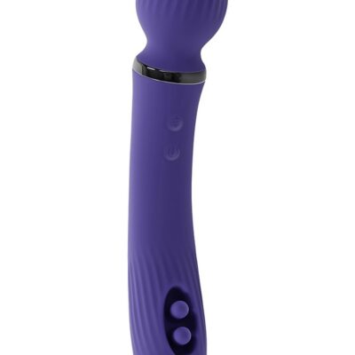 dual ended vibrator Shiver by Evolved Novelties in purple silicone with wand and curved quivering shaft