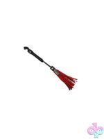 Short suede leather flogger with firm handle available in black and red