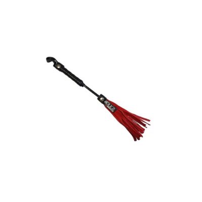 Short suede leather flogger with firm handle available in black and red