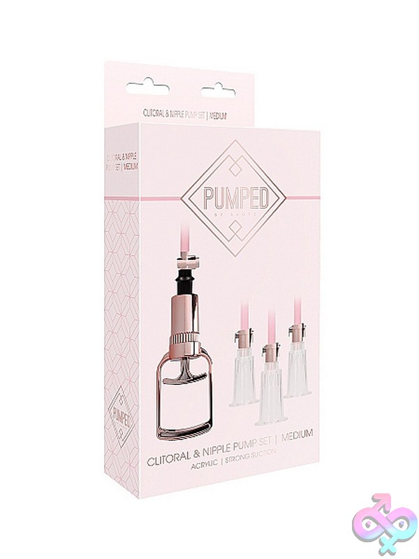 Discreet-Toys-Shots-Pumped-Clitoral-Nipple-Pump-Set-Medium-Rose-Gold-Nu-St-Pmp024Ros Medium Rose Gold Clitoral And Nipple Pump Set With Three Acrylic Cups And Hand Pump By Shots Toys
