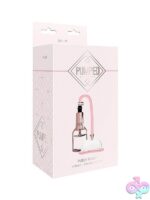 Rose gold pussy suction pump with clear ABS cylinder and hand bulb by Shots Toys