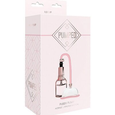 Rose gold pussy suction pump with clear ABS cylinder and hand bulb by Shots Toys