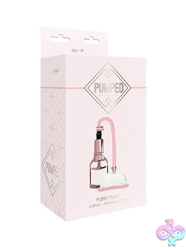 Discreet-Toys-Shots-Pumped-Pussy-Pump-Rose-Gold-Nu-St-Pmp026Ros Rose Gold Pussy Suction Pump With Clear Abs Cylinder And Hand Bulb By Shots Toys