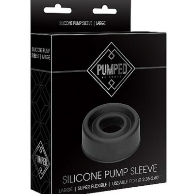 Large black silicone pump sleeve accessory for Pumped cylinders by Shots Toys