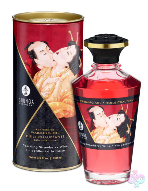 Aphrodisiac Warming Oil Sparkling Strawberry Wine by Shunga — 3.5 fl oz decorative glass bottle