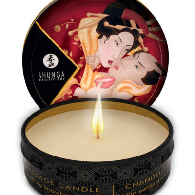 Candle Romance Sparkling Strawberry Wine Mini Massage Candle by Shunga — 1 fl oz decorative tin