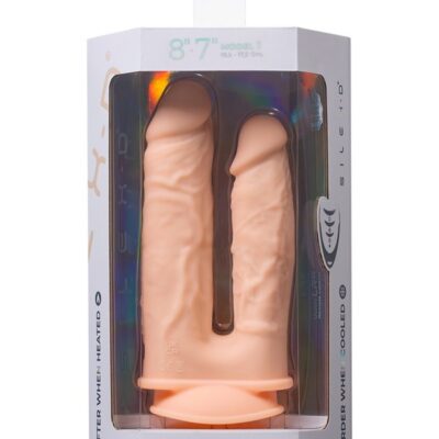 Dual-shaft beige double penetration dildo with suction cup base and remote by Silex-D