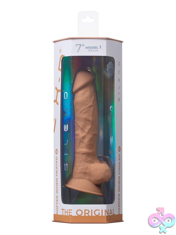 Discreet-Toys-Silex-D-The-Original-Model-1-Dildo-7-Caramel-Nu-Dj0997-26Bx 7-Inch Dual-Density Realistic Caramel Brown Silicone Dildo With Suction Cup Base By Silex-D