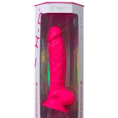 Silex-D 8-inch realistic silicone dildo with suction cup base shown in beige and pink