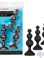 Three-piece graduated beaded anal training kit in black silicone by California Exotic Novelties