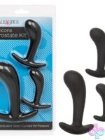 Three-piece progressive prostate massager set in black satin silicone by California Exotic Novelties