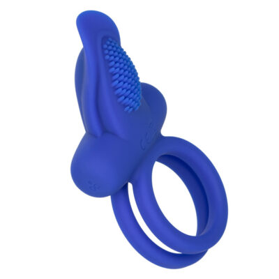 Silicone Rechargeable Dual Pleaser Enhancer by CalExotics — blue vibrating cock and ball ring