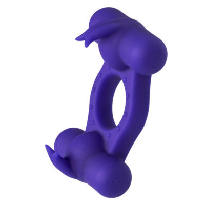 Silicone Rechargeable Triple Orgasm Enhancer Purple by CalExotics vibrating cock ring with dual rabbit teasers