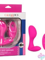 Curved pink silicone remote G-spot arouser with wireless controller by California Exotic Novelties