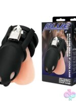Body-safe silicone cock cage with ball divider available in black and clear