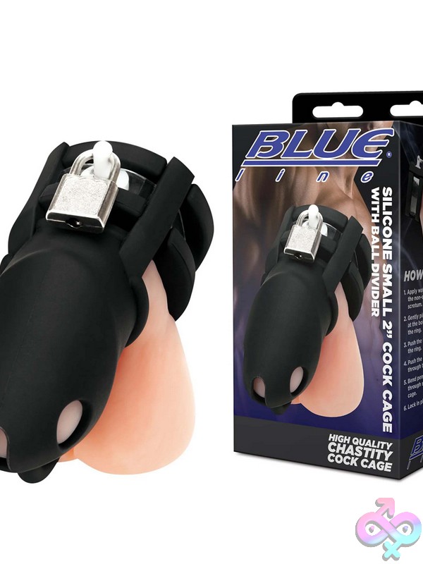 Discreet-Toys-Silicone-Small-2-Cock-Cage-With-Ball-Divider-Black-Nu-Blm5024-Blk Body-Safe Silicone Cock Cage With Ball Divider Available In Black And Clear