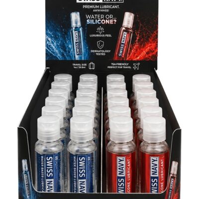 24-count silicone and water-based lubricant display with clear 1 oz. TSA-friendly bottles by Md Science Lab