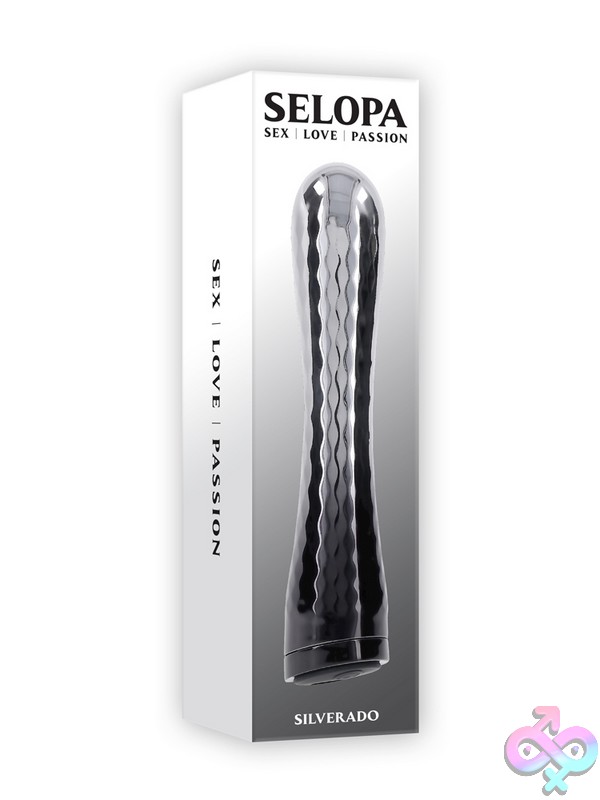 Discreet-Toys-Silverado-Nu-Sl-Rs-4189-2 Slender Black Chrome-Finish Rechargeable Vibrator With Textured Grip And Bulbous Tip By Selopa