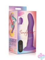 Wavy purple vibrating silicone dildo with suction cup base and remote by Curve Novelties