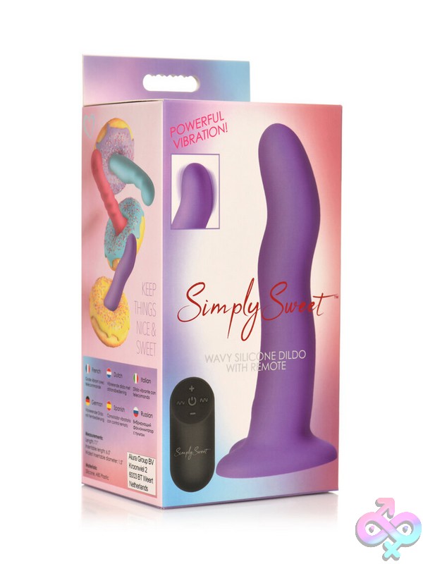 Discreet-Toys-Simply-Sweet-21X-Vibrating-Wavy-Silicone-Dildo-With-Remote-Purple-Nu-Cn-11-0430-38 Wavy Purple Vibrating Silicone Dildo With Suction Cup Base And Remote By Curve Novelties