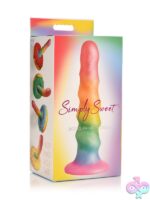 Simply Sweet 6.5 inch zigzag rainbow multi-color silicone dildo with suction cup base by Curve Novelties
