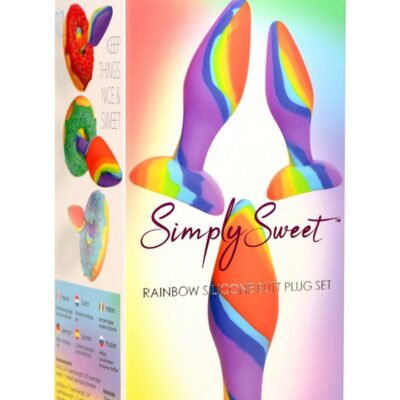 Three graduated rainbow silicone butt plugs in multi-color set by Curve Novelties