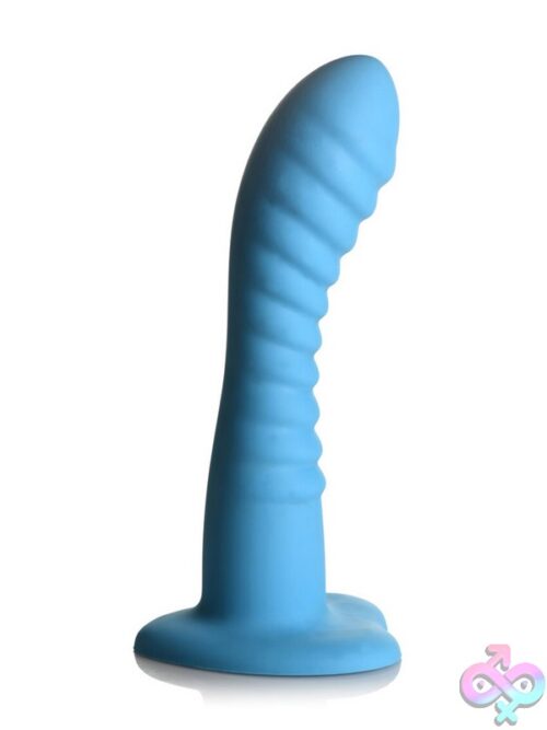 Simply Sweet Ribbed Silicone Dildo – Blue - Image 2