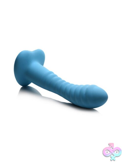 Simply Sweet Ribbed Silicone Dildo – Blue - Image 3