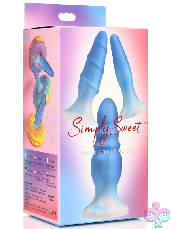 Discreet-Toys-Simply-Sweet-Silicone-Butt-Plug-Set-Pink-Nu-Cn-11-0424-48 Three-Piece Textured Pink Silicone Butt Plug Set With Suction-Cup Bases By Curve Novelties