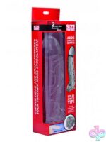 2-inch textured clear penis extender sleeve with realistic veining and curved shape by Xr - Size Matters