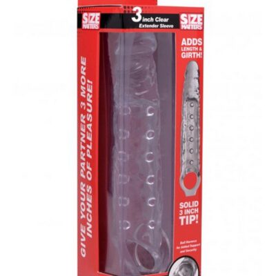 Clear textured penis extender sleeve with realistic veining and bold head by Size Matters