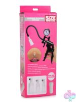 Black clitoral pumping system with three acrylic cylinders, silicone hose, and pressure gauge by Xr - Size Matters